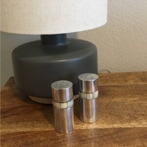 Towle Vintage Brushed Silver Salt and Pepper Shakers - Mother of Pearl Inlay